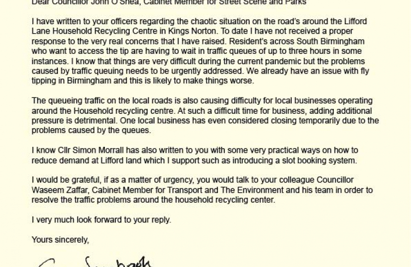 Gary's letter to the Council