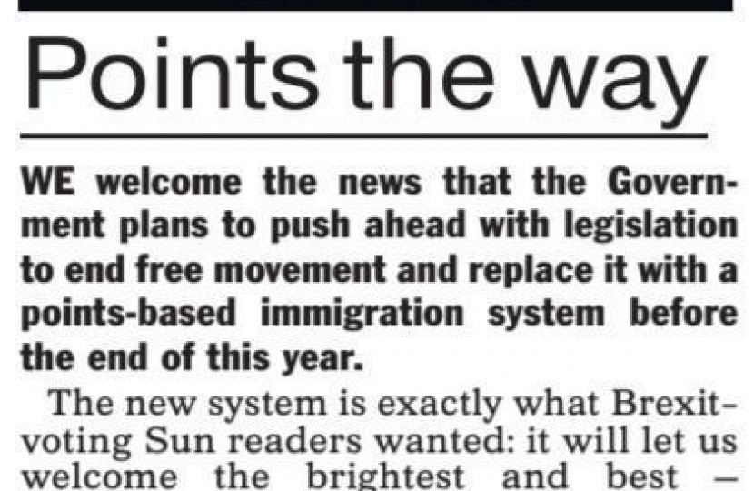 Article from the Sun re the debate on immigration