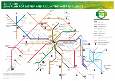 Map of Andy Street’s 2040 Vision for Metro and Rail in the West Midlands