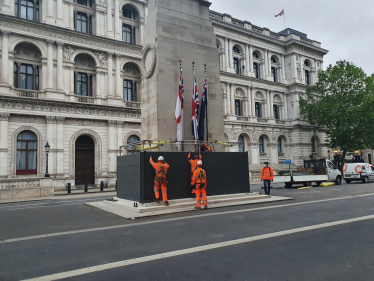 Picture of Churchill's Statue being boarded up